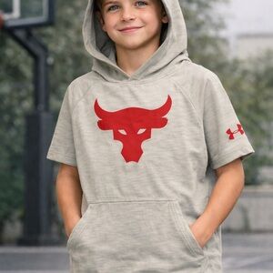 Under Armour Kids Light Gray Hoodie with Red Bull Design